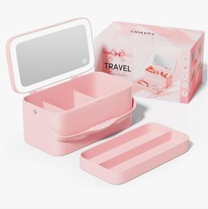Buqikma Makeup Train Case with 3 Color Adjustable Brightness Lighted Mirror